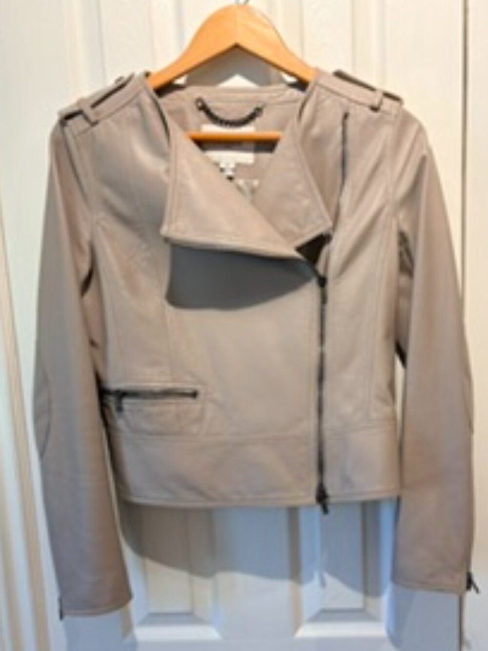 Mauvish Grey L.K. Bennett Leather Jacket Size 6